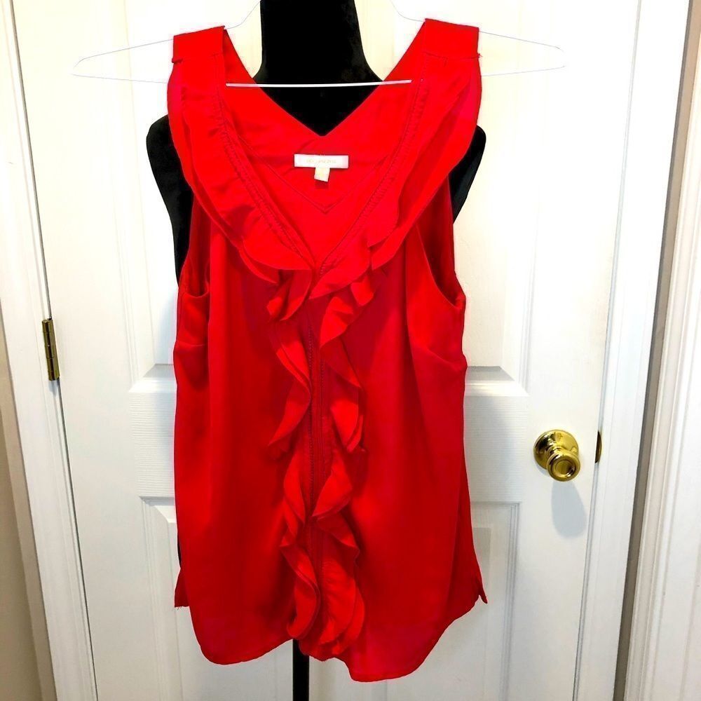 Skies are Blue red/orange ruffle front tank top - Picture 1 of 7